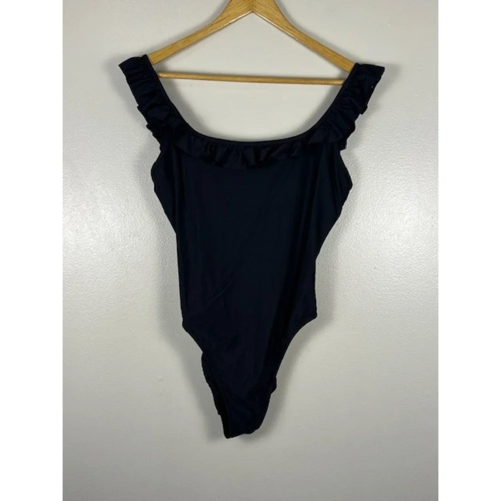 J.Crew Womens Ruffle Scoop Neck One‎ Piece Swimsuit Black H2789 Size 6